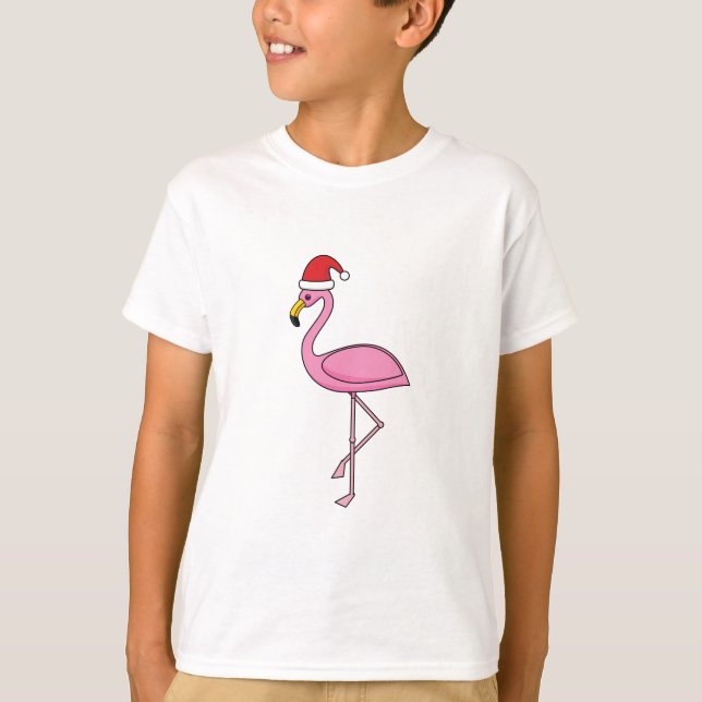 Julflamingo med Santa Hat T Shirt (Framsida)