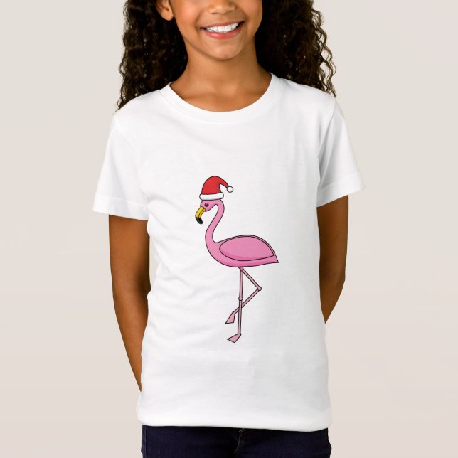 Julflamingo med Santa Hat T Shirt (Framsida)