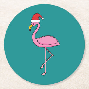 Julflamingo med Santa Hat Underlägg Papper Rund