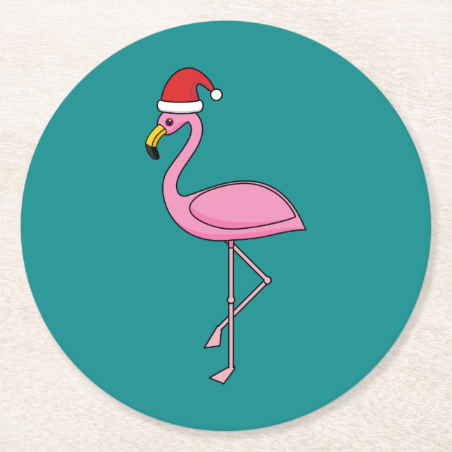 Julflamingo med Santa Hat Underlägg Papper Rund (Framsidan)