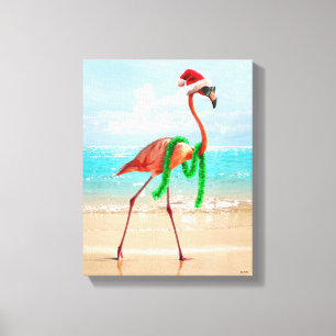 Julflamingo på stranden canvastryck