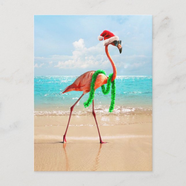 Julflamingo på stranden inbjudan vykort (Framsida)