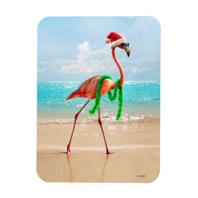 Julflamingo på stranden magnet (Vertikal)