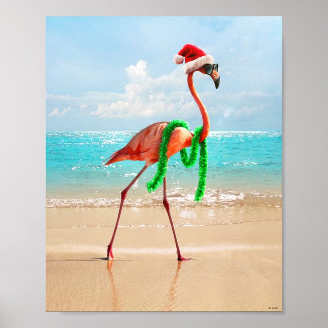 Julflamingo på stranden poster (Framsidan)