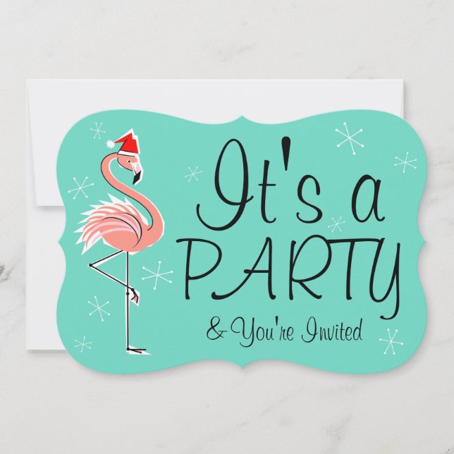 Julflamingo "Party" - inbjudningsklapp Inbjudningar (Framsida)