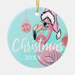 Julflamingo Photo Blue Rosa Girly Cute Julgransprydnad Keramik