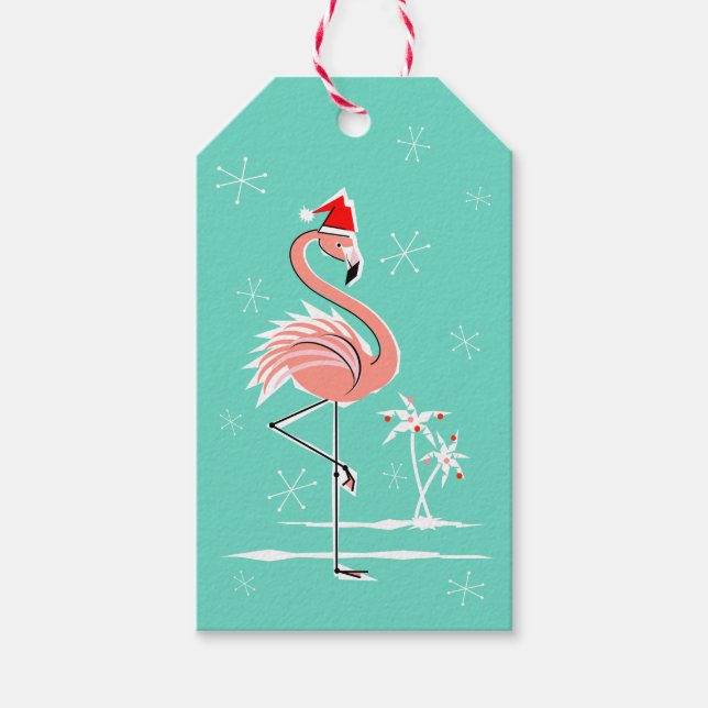 Julflamingo-presentens märkre aqua back presentetikett (Framsidan)