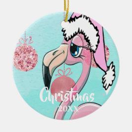 Julflamingo Santa Hat Blue Rosa Girly Cute Julgransprydnad Keramik