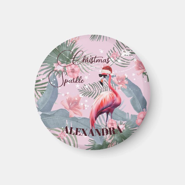 Julflamingo Santa Hat Tropical Magnet (Framsidan)