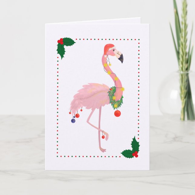 Julflamingo Santa Hatt Kort (Framsida)
