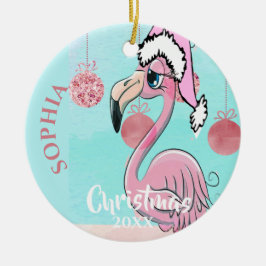 Julflamingo Santa Photo Blue Rosa Cute Julgransprydnad Keramik