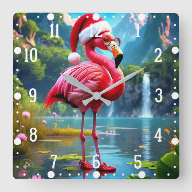 Julflamingo som Jultomten-47476-klocka Fyrkantig Klocka (Framsida)
