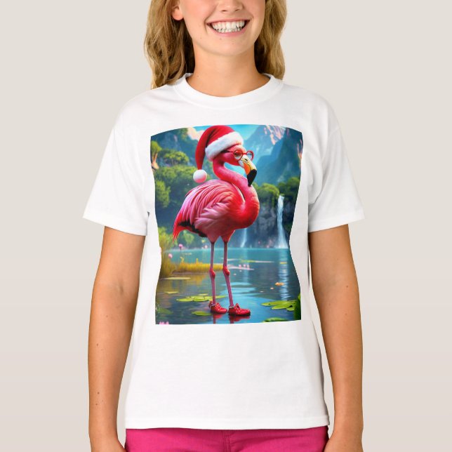Julflamingo som Jultomten-47476-klocka T Shirt (Framsida)