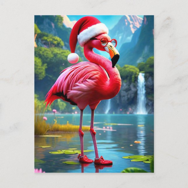 Julflamingo som tomte-47476 helg vykort (Framsida)