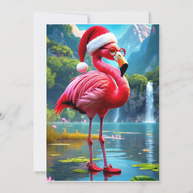 Julflamingo som tomte-47476 inbjudningar (Framsida)