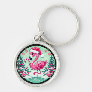 Julflamingo Sublication Clipart-10424 Rund Silverfärgad Nyckelring