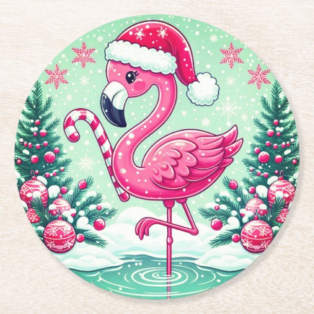 Julflamingo Sublication Clipart-10424 Underlägg Papper Rund (Framsidan)