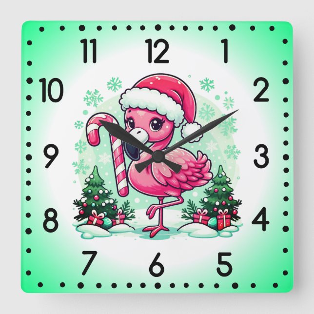 Julflamingo Subliceringsklipp Fyrkantig Klocka (Framsida)