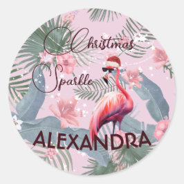 Julflamingo Tropical Personal Runt Klistermärke