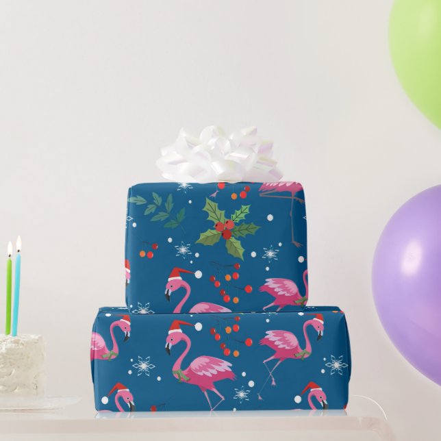 Julflamingos och julrosor mönster presentpapper (Festgåvor)