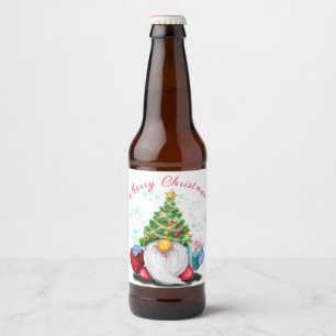 Julflasketiketter Tomte med presenter Ölflaska Etikett