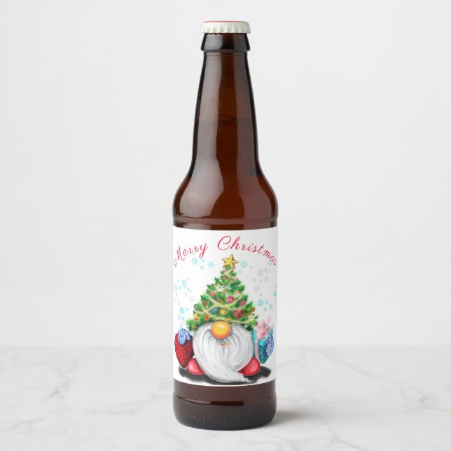 Julflasketiketter Tomte med presenter Ölflaska Etikett (Framsida)