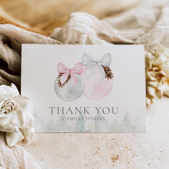 Julflicka Babyskor Tack för ditt kort (Christmas Girl Baby Shower Thank you card)