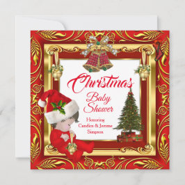 Julflicka eller pojkbabyskor Red Guld Inbjudningar