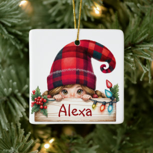 Julflicka Gnome med eget namn Julgransprydnad Keramik