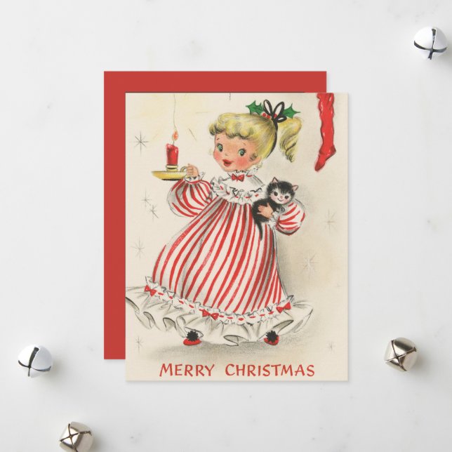Julflicka i festliga retro julkort (Fram/Back In Situ)