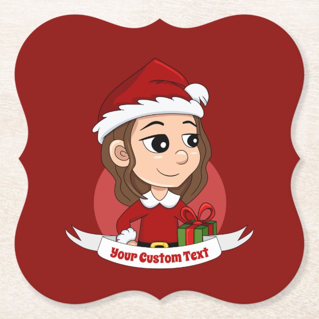 Julflicka med brunt vågigt hår underlägg papper (Framsida)