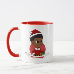 Julflicka med en Afro-tecknad Mugg