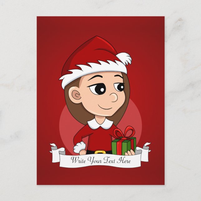 Julflicka med långt brunt hår helg vykort (Framsida)