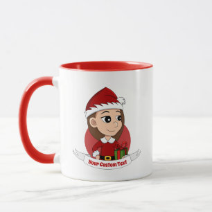 Julflicka med långt brunt hår mugg