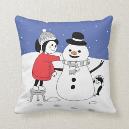 Julflicka och Snögubbe Cushion Kudde