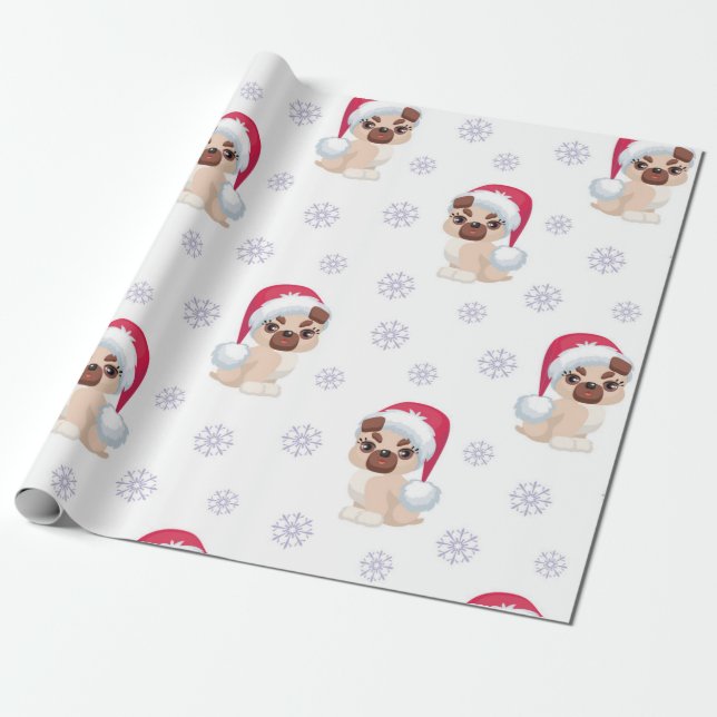 Julflicka Pug Santa Mönster Presentpapper (Utrullad)