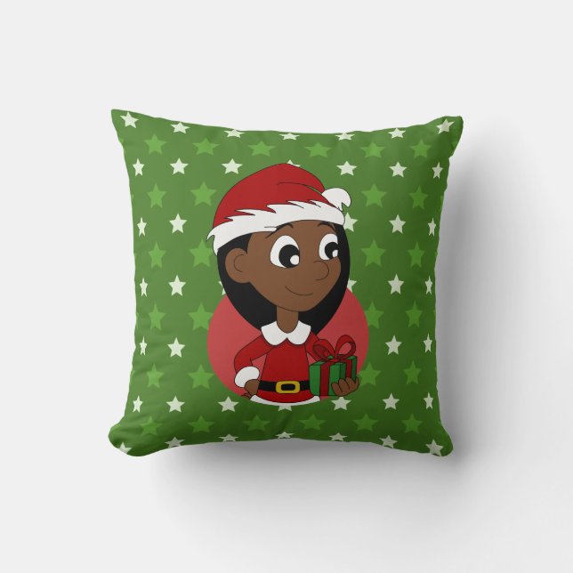 Julflicka tecknad dekorativ kudde (Framsida)