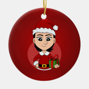 Julflicka tecknad keramisk prydnadsföremål julgransprydnad keramik