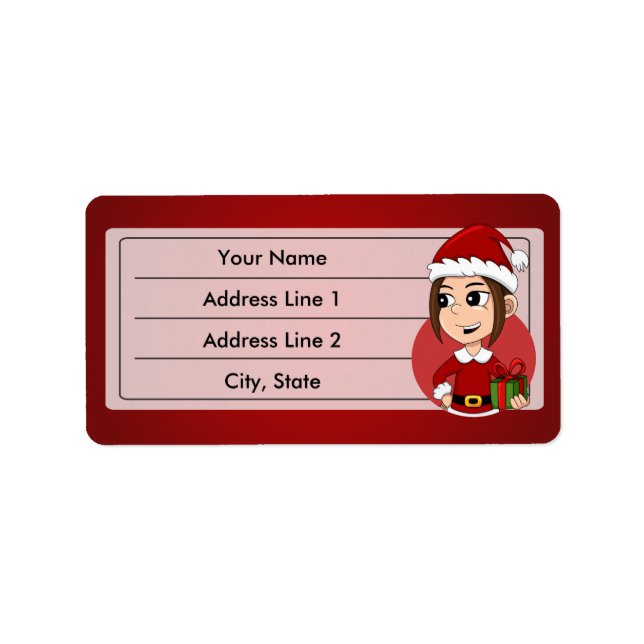 Julflickans tecknad adressetikett (Framsidan)