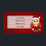Julflickans tecknad fraktsedel<br><div class="desc">Utformning med en illustration av en söt leende lycklig-flicka med kort blond hår,  hon bär röd och vit Jultomten-dräkt och håller en present. Med redigerbar textmall för ditt namn eller meddelande,  juldesign med röd bakgrund,  helgdagar med röd bakgrund.</div>