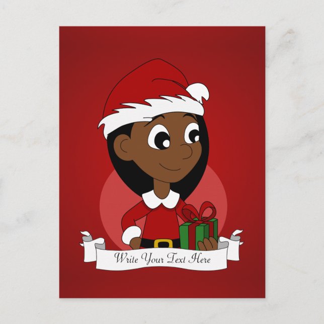 Julflickans tecknad helg vykort (Framsida)