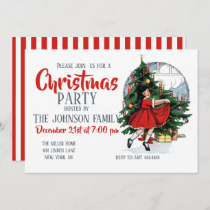 Julflickans Vintage Illustration Inbjudningar