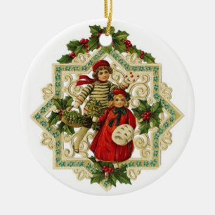 Julflickor på Embroderad Vintage Snowflake Julgransprydnad Keramik