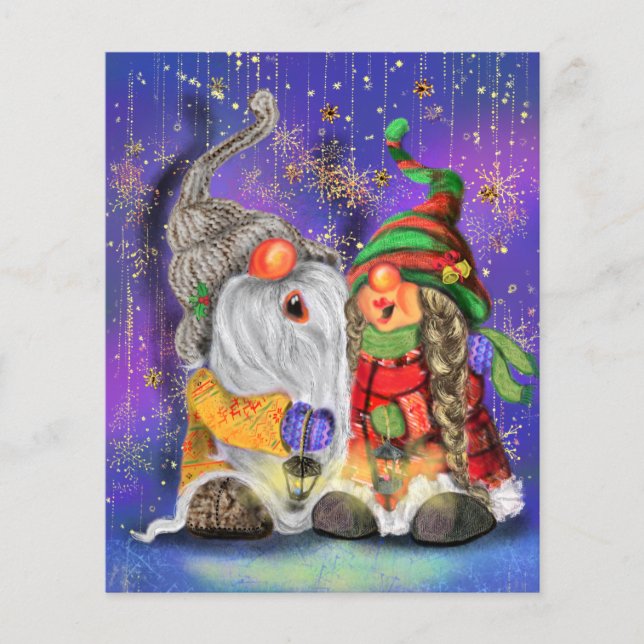 Julflyer lite Gnomes Singing Roligt Flygblad (Framsidan)