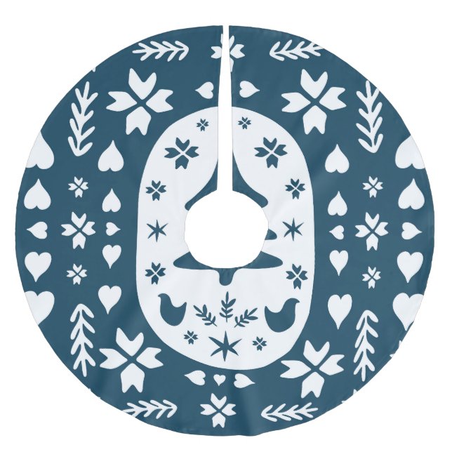 Julfolkkonst: Skandinaviska Doodle. Julgransmatta Borstad Polyester (Framsidan)