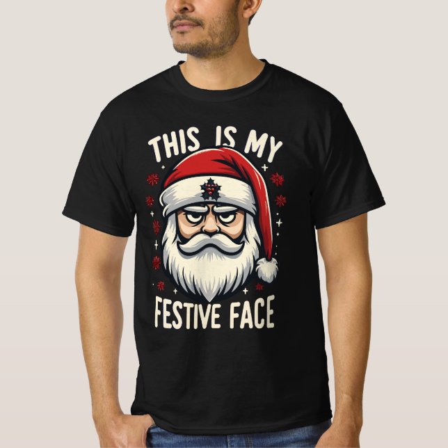 Julfonen i Bored Festive Ansikte jul T Shirt (Framsida)