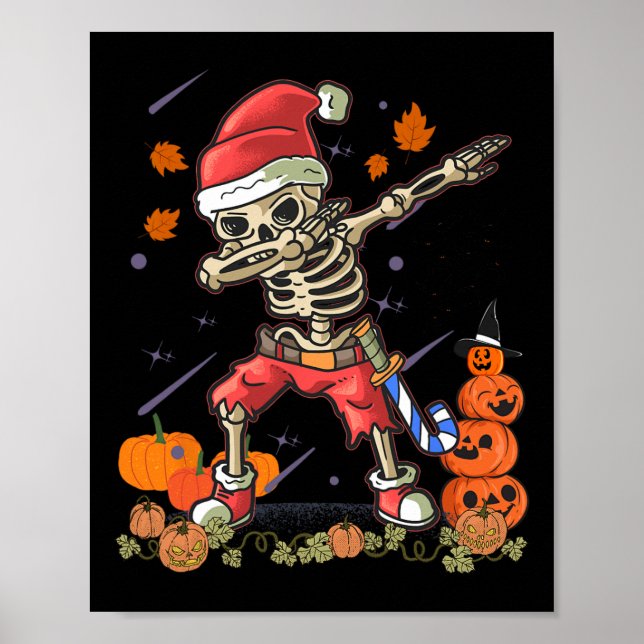 Julfonen Santa Skeleton Dabbing Halloween C Poster (Framsidan)