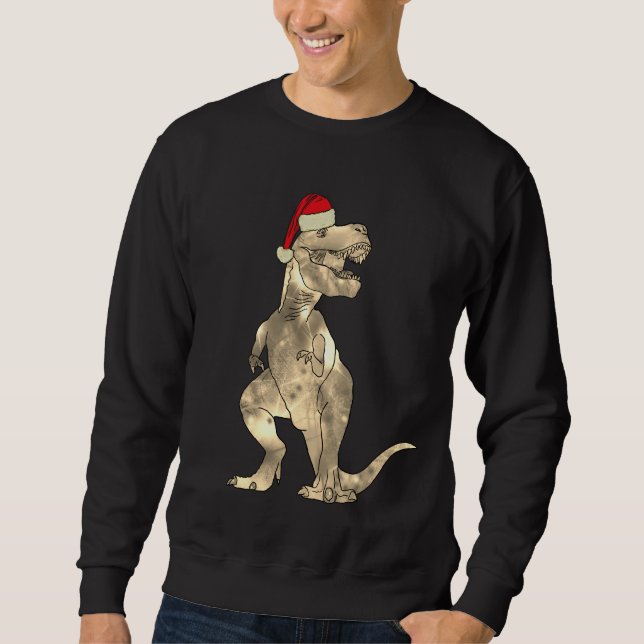 Julfoni T Rex Scary Festive Dinosaur Humor Lång Ärmad Tröja (Framsida)