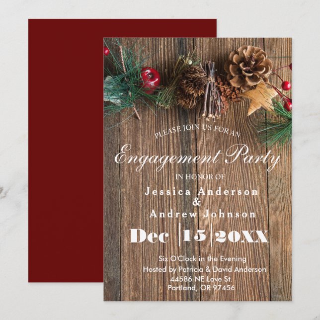 JulFörlovningsfesten Rustic Land Inbjudningar (Fram/baksida)