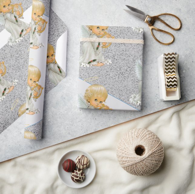 Julförpackning Grå ängelbaby Presentpapper (Hantverk)
